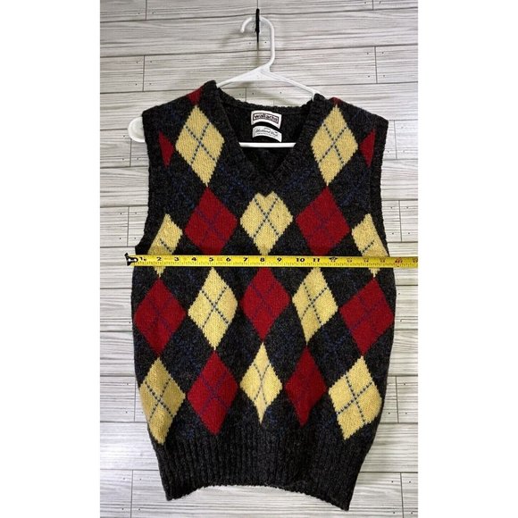 Vintage Mens 100% Shetland Wool Argyle Sweater Red Yellow Gray Size Medium - Picture 4 of 6